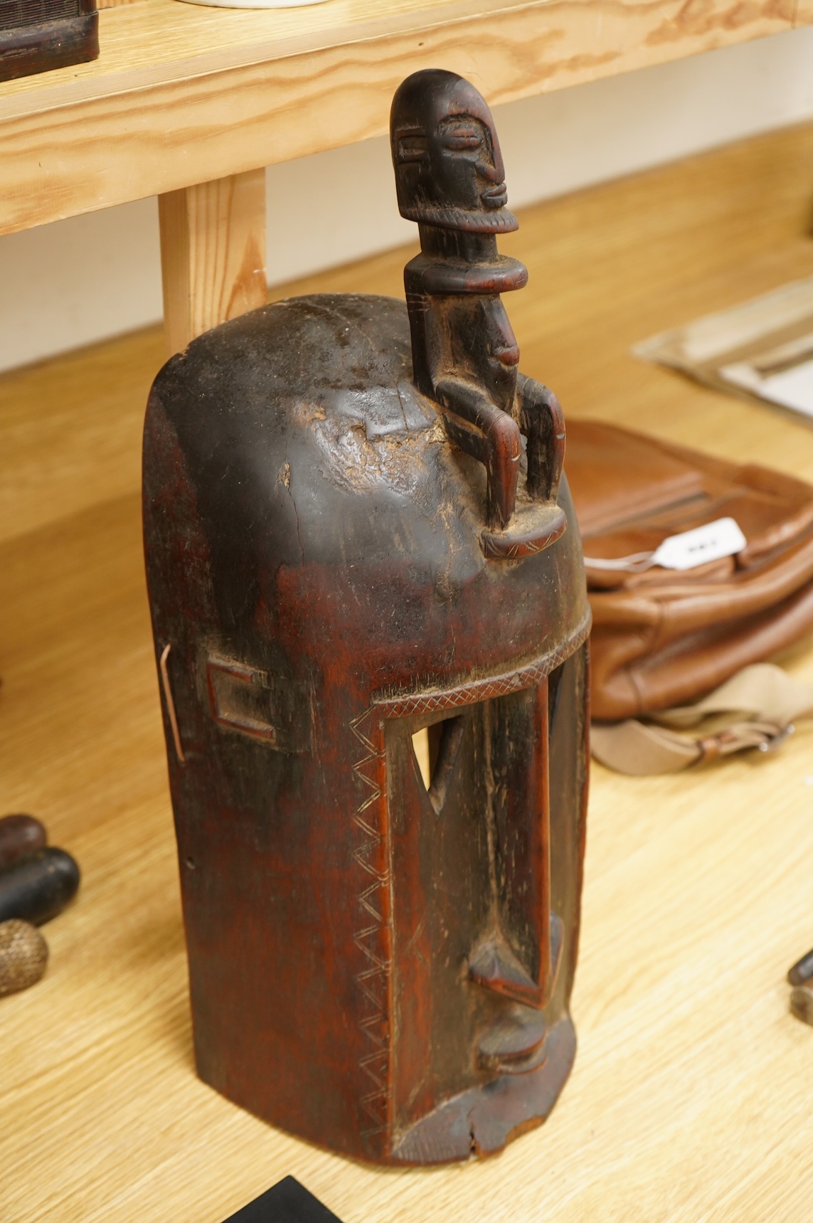 An African carved wood tribal Dogon mask, 49cm high